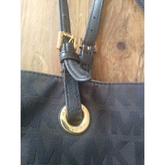 Michael Kors Black LogoDesigner Tote Leather Straps Gold Hardware Slouch… - Picture 2 of 9